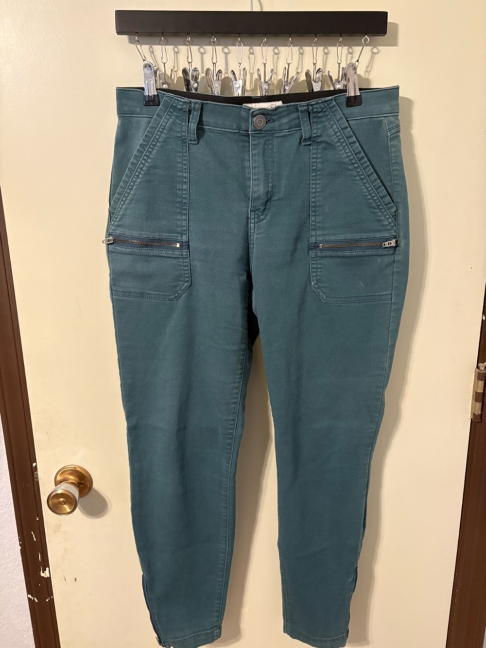 Knox Rose Turquoise Utility Cargo Pants - Mid-Rise Skinny Jean Ankle Zip Size 10